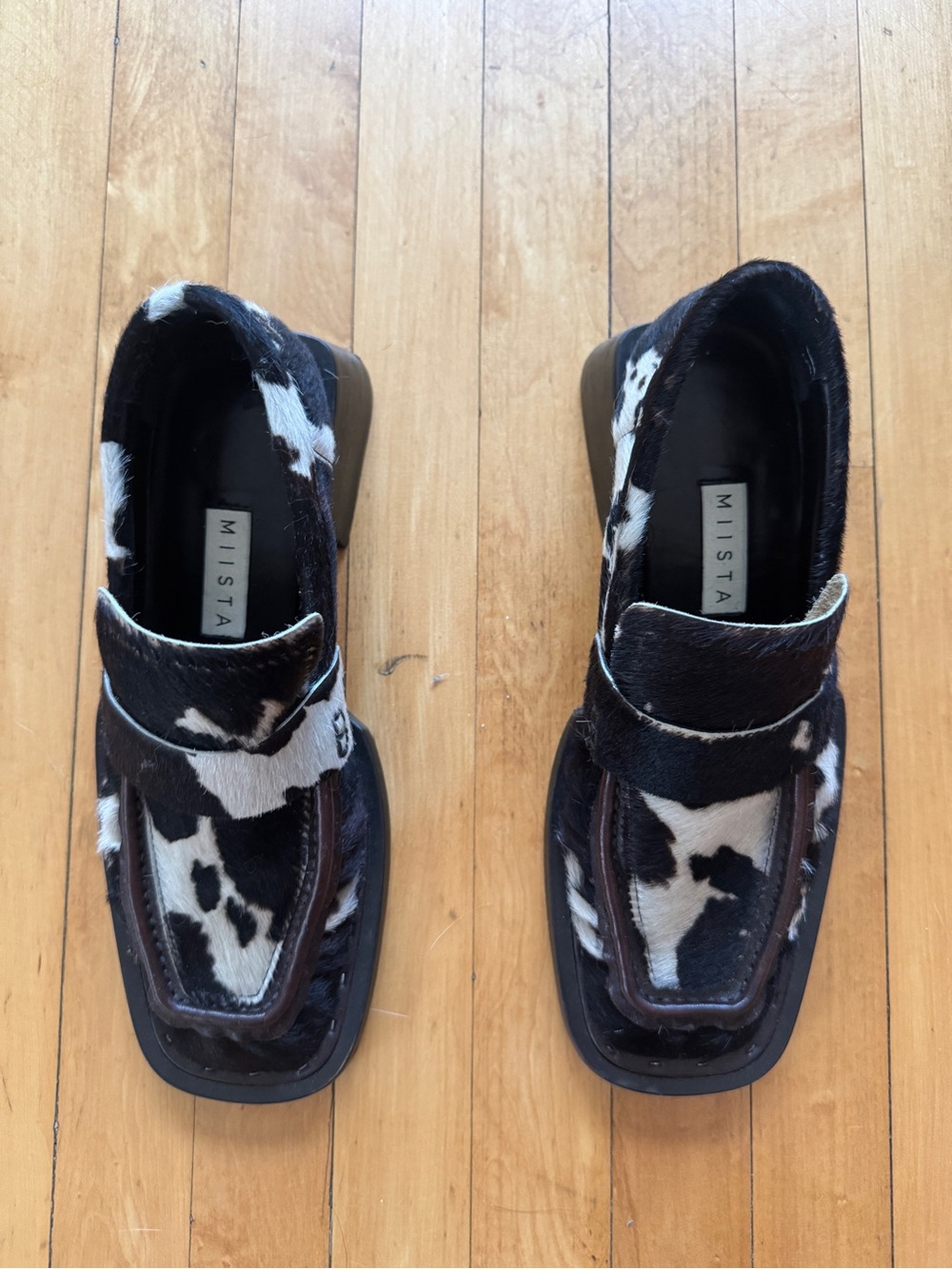 New MIISTA Airi Cow Print Ponyhair Leather Loafers in size 7.5 (38) - Picture 4 of 6